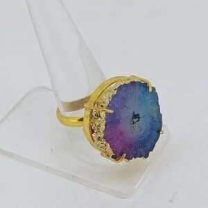 Druzy Quartz Multi Color Stone Brass Ring